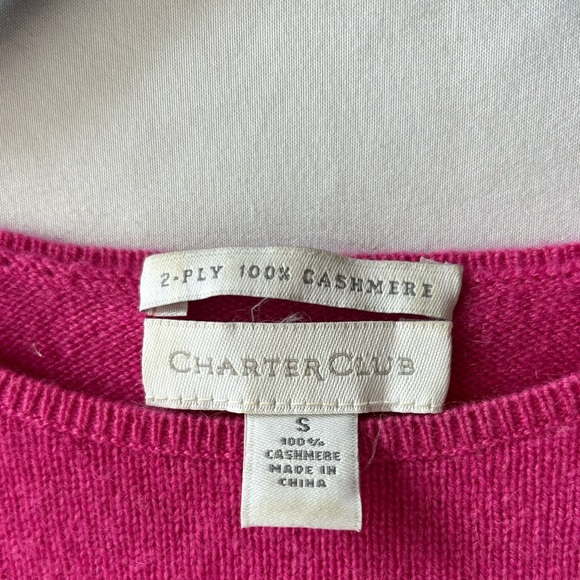Charter Club 100% Cashmere Women's Sweater Pink Long Sleeve Spots Scoop Neck - Picture 2 of 5